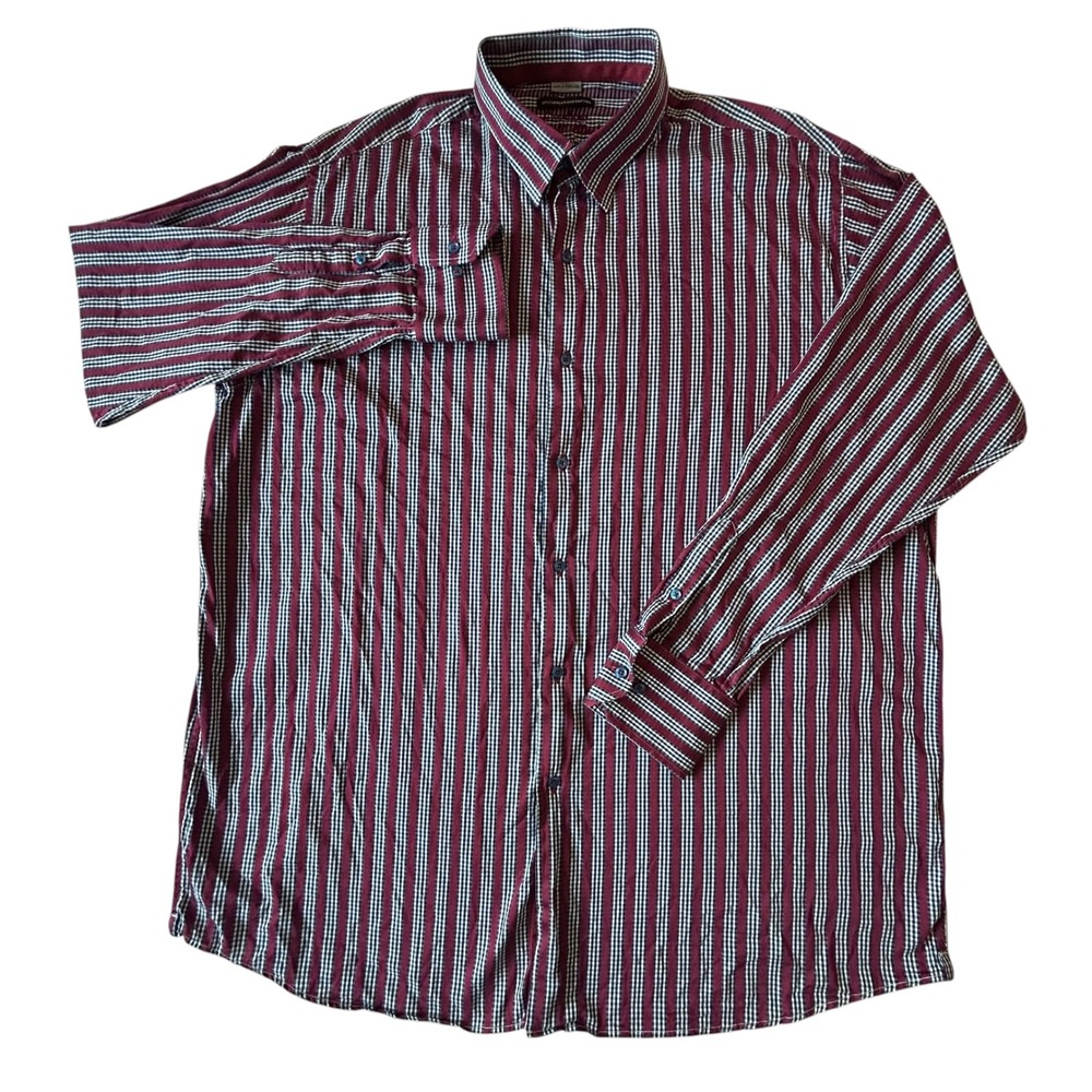 Luchiano Visconti Black Mens Striped Shirt 2 Ply Mercerized Cotton Burgundy XL - Picture 2 of 8